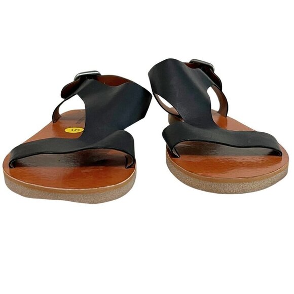 NWOT LUCKY BRAND DEVYN BLACK LEATHER T-STRAP SANDALS - 10 - Picture 2 of 9
